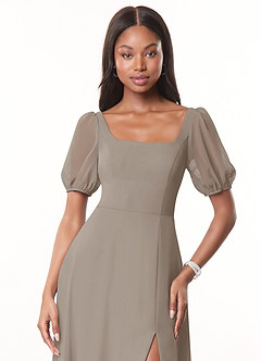 Azazie Alani Brautjungfernkleider A-Linie Quadratischer Ausschnitt Chiffon Kleid Taupe image5