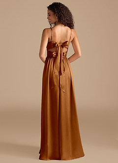 Azazie Zeya Bridesmaid Dresses Copper A-Line Pleated Metallic Satin Dress image2