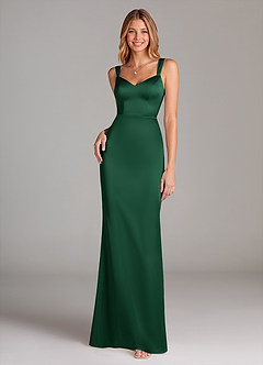 Azazie Denice Bridesmaid Dresses Dark Green A-Line Pleated Stretch Satin Dress image3
