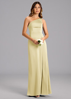 Azazie Feby Final Sale Lemon Sorbet A-Line One Shoulder Stretch Satin Dress image1