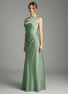 Azazie Emerson Bridesmaid Dresses Matcha Mermaid Off the Shoulder Stretch Satin Dress image4