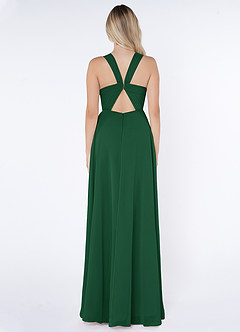 Azazie Jane Final Sale Dark Green A-Line V-Neck Pleated Chiffon Dress image2