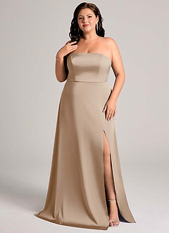 Azazie Wren Bridesmaid Dresses Taupe A-Line Strapless Stretch Satin Convertible Dress image10