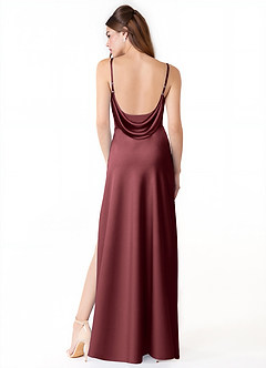 Azazie Alaija Vestidos de damas de honor Vestido de Merlot de Satén Elástico de Corte Sirena con Corte Lateral image4
