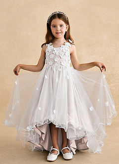 Azazie Celia Blumenmädchenkleider A-Linie Spitze Tüll Kleid Blassrosa image4