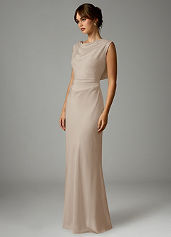 Azazie Kieryn Robes de demoiselle d'honneur Robe Sirène en Satin extensible Plissée Givre image3