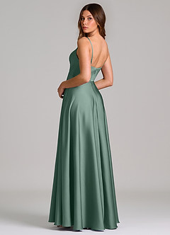 Azazie Amani Vestidos de madrinha de casamento Vestido Eucalipto de Cetim elástico de Linha A com Plissado image2