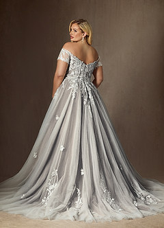 Azazie Rowe Hochzeitskleider Ballkleid Schulterfrei Tüll Kleid Diamantweiß Mokka image10