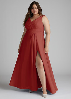 Azazie Karina Brautjungfernkleider A-Linie Plissee Chiffon Kleid Terrakotta image6