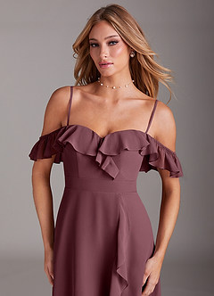 Azazie Lyra Bridesmaid Dresses Sangria A-Line Chiffon Convertible Dress image2
