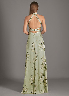 Azazie Clarice Bridesmaid Dresses Floral Vines A-Line High Neck Stretch Satin Dress image3