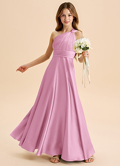 Azazie Charlize Junior Candy Pink A-Line Pleated Stretch Satin Dress image4