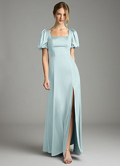 Azazie Fyona Bridesmaid Dresses Mist A-Line Pleated Stretch Satin Dress image1