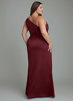 Azazie Akilah Bridesmaid Dresses Cabernet Mermaid One Shoulder Stretch Satin Dress image9