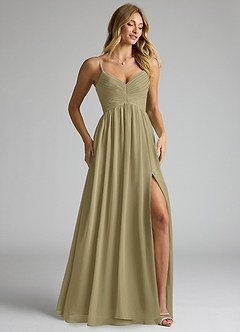 Azazie Alia Bridesmaid Dresses Moss Green A-Line Pleated Chiffon Dress image2
