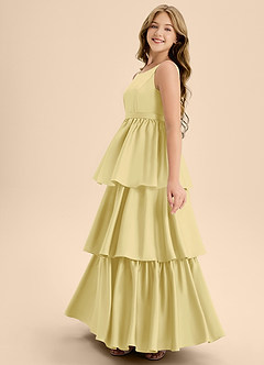 Azazie Meadowyn Junior Lemon Sorbet A-Line Bow Stretch Satin Dress image5
