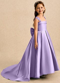 Azazie Genie Flower Girl Dresses Lilac Ball-Gown Off the Shoulder Matte Satin Dress image1