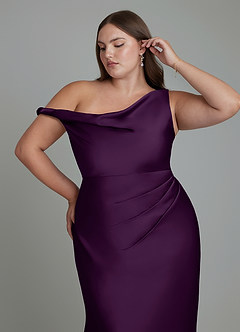 Azazie Emerson Bridesmaid Dresses Grape Mermaid Off the Shoulder Stretch Satin Dress image12