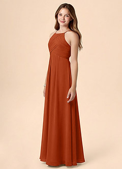 Azazie Ginny Junior Burnt Orange A-Line Pleated Chiffon Dress image3
