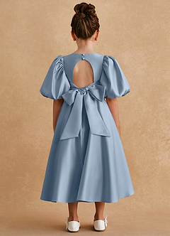 Azazie Sugarplum Flower Girl Dresses Dusty Blue A-Line with Sleeves Matte Satin Dress image2