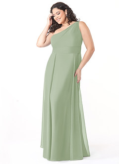 Azazie Dallas Vestidos de damas de honor Vestido de Salvia Polvorienta de Gasa de Corte En A con Hombro unilateral image8