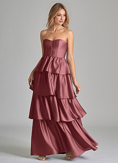 Azazie Faye Bridesmaid Dresses Amethyst A-Line Ruched Stretch Satin Dress image6