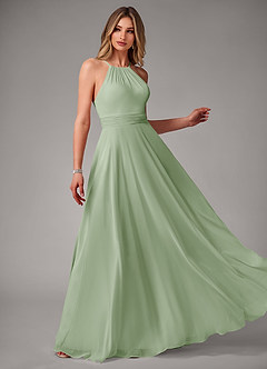 Azazie Amalia Bridesmaid Dresses Dusty Sage A-Line Pleated Chiffon Dress image4