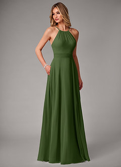 Azazie Amalia Bridesmaid Dresses Olive A-Line Pleated Chiffon Dress image5