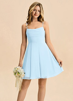 Azazie Bear Junior Sky Blue A-Line Pleated Chiffon Dress image1