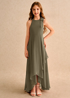 Azazie Boop Girls Formal Blumenmädchenkleider A-Linie Schleifen Chiffon Kleid Weidengrün image3
