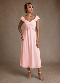 Azazie Mirta 신부의 어머니 드레스 A라인 주름진 플로럴 번아웃 티 길이 드레스 image1