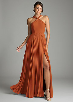 Azazie Afra Abiti da Damigella Abito A-Line in Chiffon Plissettato Cannella image1