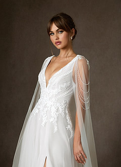 Azazie Goddess Wedding Dresses Diamond White A-Line V-Neck Sequins Tulle Dress image8