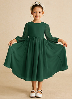 Azazie Lolo Flower Girl Dresses Dark Green A-Line with Sleeves Chiffon Dress image3