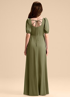 Azazie Briar Junior Pistachio A-Line Bow Stretch Satin Dress image2