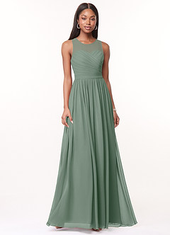 Azazie Nina 신부 들러리 드레스 A라인 주름진 쉬폰 바닥 길이 드레스 image1