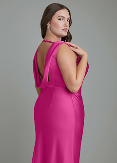 Azazie Kieryn Bridesmaid Dresses Fuchsia Mermaid Pleated Stretch Satin Dress image13