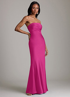Azazie Saylor Robes de demoiselle d'honneur Robe Sirène en Satin extensible Sans bretelles Fuchsia image4