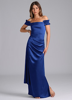 Azazie Kalysia Bridesmaid Dresses Royal Blue Mermaid Off the Shoulder Stretch Satin Convertible Dress image3