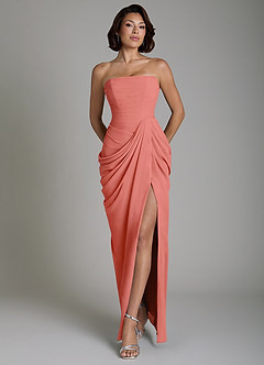 Azazie Nyra Bridesmaid Dresses Salmon Pink Sheath Corset Chiffon Dress image1