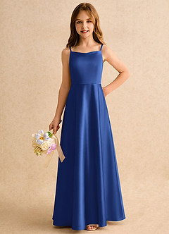 Azazie Joella Girls Formal Flower Girl Dresses Royal Blue A-Line Pleated Stretch Satin Dress image3