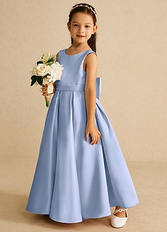 Azazie Pipsy Robe Demoiselle D'honneur Fillette Robe Trapèze en Mat Satiné Arc Eis image2