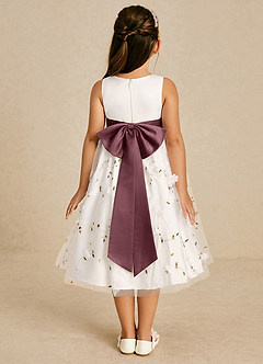 Azazie Pollie Flower Girl Dresses Ivory Sangria A-Line Bow Tulle Dress image2