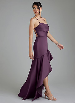 Azazie Jaslene Bridesmaid Dresses Plum A-Line Corset Stretch Satin Dress image7
