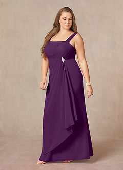 Azazie Weisz Mother of the Bride Dresses Grape A-Line Square Neckline Pleated Chiffon Dress image5