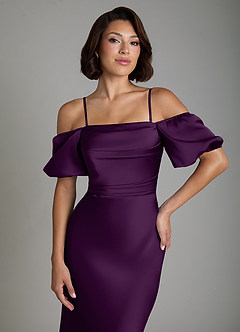 Azazie Lea Bridesmaid Dresses Grape Mermaid Off the Shoulder Stretch Satin Convertible Dress image3