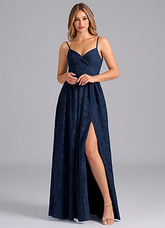 Azazie Zeya Bridesmaid Dresses Dark Navy A-Line Bow Floral Burnout Dress image3