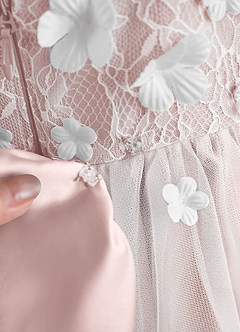 Azazie Celia vestidos de niña de las flores Vestido Rosa Rubor de Tul de Corte en A con Encaje image8