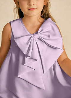 Azazie Zoey Flower Girl Dresses Frosted Lilac A-Line Bow Matte Satin Dress image2