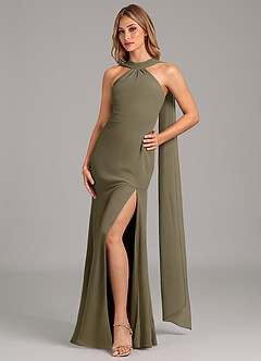 Azazie Kinsley Bridesmaid Dresses Willow Green Mermaid Pleated Chiffon Dress image1